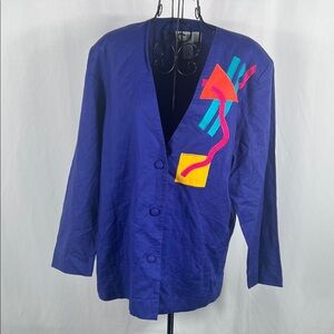 VINTAGE BOLD ‎ Illustrations Women’s colorful Blazer Size Medium Linen/Cotton